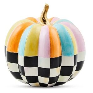 MacKenzie-Childs Cotton Candy Mini Check & Stripe Pumpkin. New in Box!